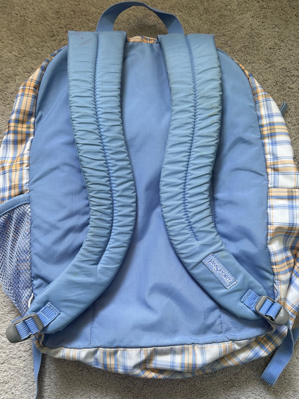 Jansport Light Blue and Tan Plaid Backpack - Picture 6 of 6